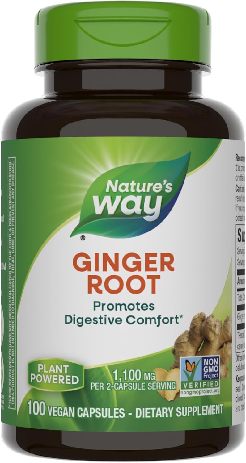 Nature's Way Ginger Root Capsules - 1100mg for Digestive Comfort & Motion Sickness Relief - Non-GMO - 100 Count - Espot.com.au