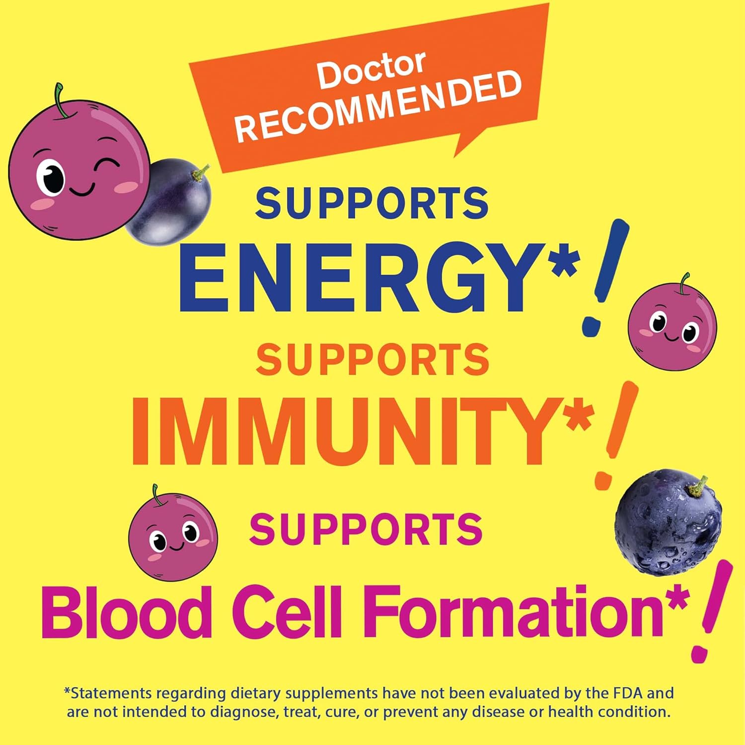 Kids Iron Gummies with Vitamin C - Anemia & Immunity Support - Natural Grape Flavor - 60 Count - Espot.com.au