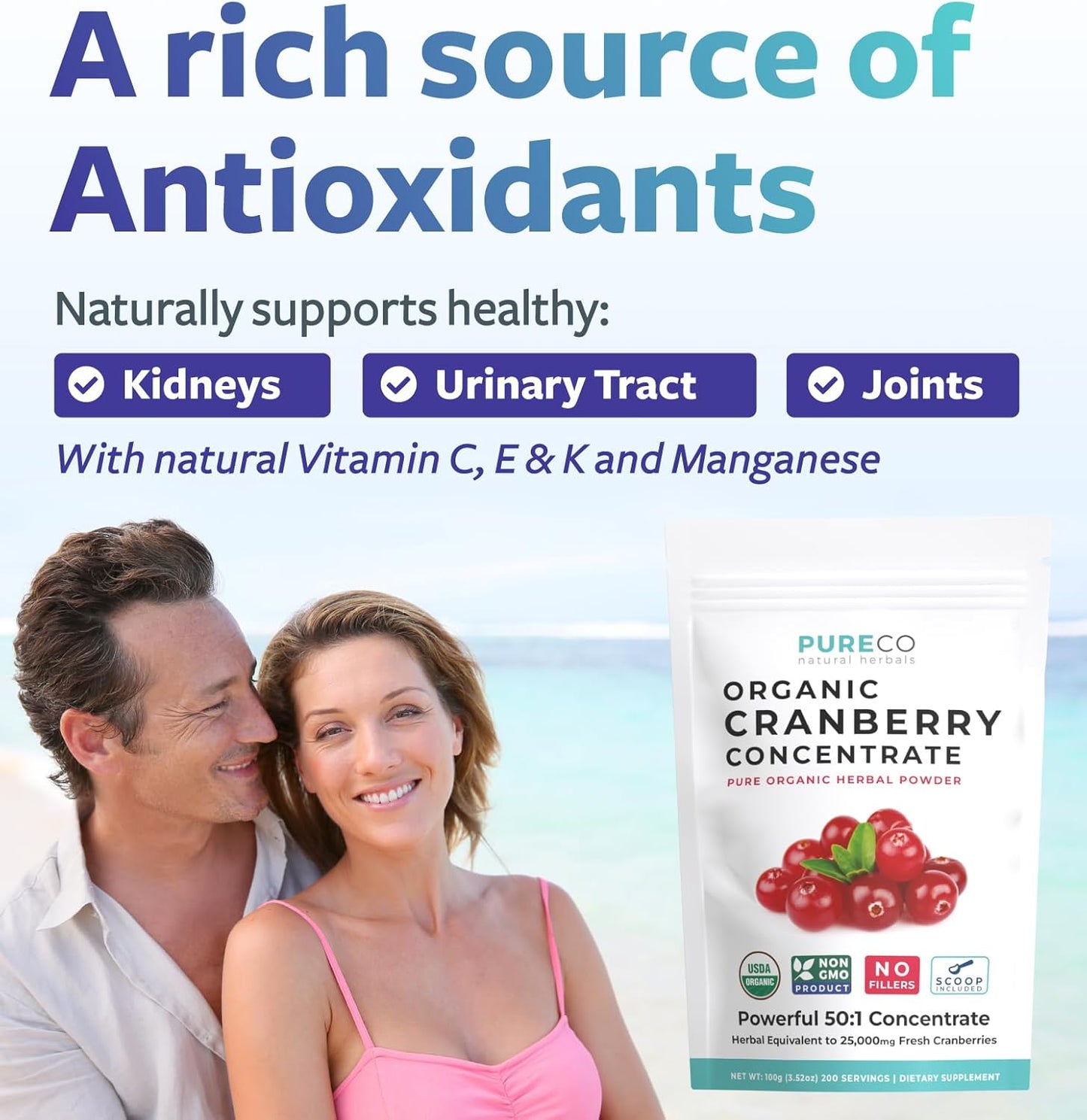 Organic USDA Cranberry Powder - Supports Urinary Tract Health - Pure Concentrate for Women & Men - Vegan Non-GMO (200 Servings) - Espot.com.au