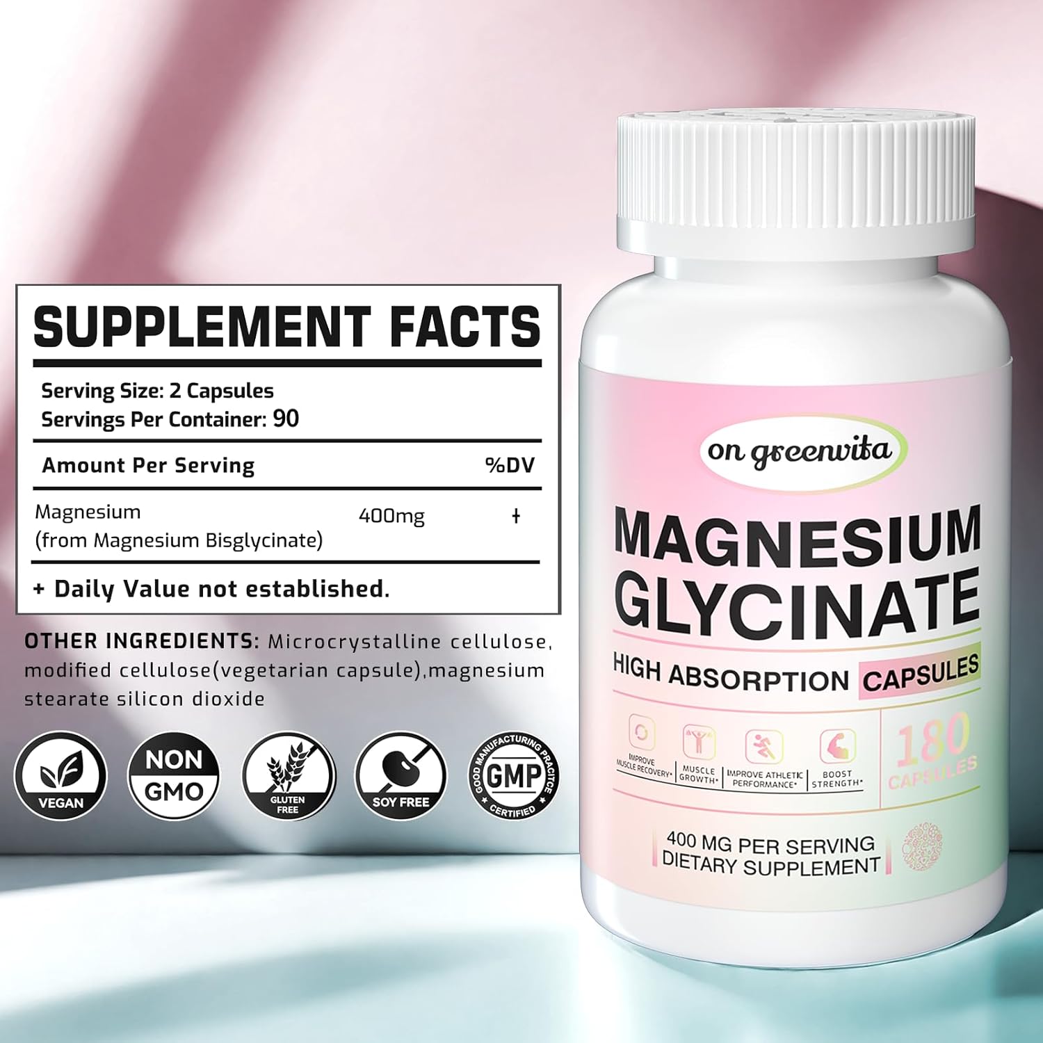 High Absorption Magnesium Glycinate 400MG, Gentle on Stomach, Non-GMO, 180 Vegetarian Capsules by greenvita - Espot.com.au