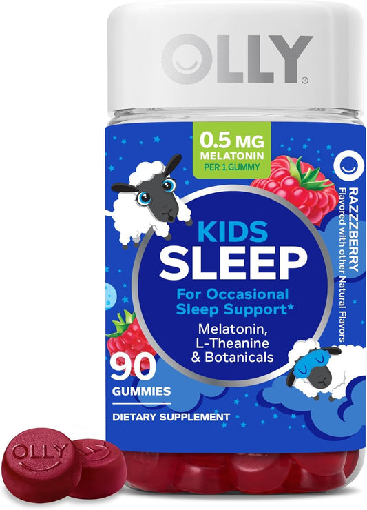 Children's Sleep Support Gummies with Melatonin, L-Theanine, Chamomile, Lemon Balm Extracts - Raspberry Flavor - 90 Count - Espot.com.au