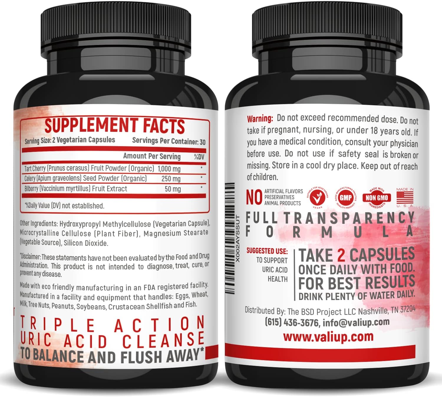 Organic Tart Cherry Uric Acid Cleanse Supplement with Celery & Bilberry Extracts for Joint Support & Muscle Health - 60 Capsules - Espot.com.au