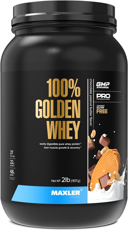 maxler-100-golden-whey-protein---chocolate-peanut-butter-flavor---2-lbs---22g-protein-per-serving---fast-absorbing-blend-for-pre-post-and-intra-workout-use-1