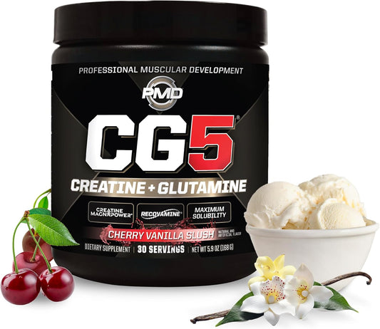 pmd-sports-cg5-cherry-vanilla-slush-creatine-l-glutamine-powder---boost-strength-muscle-growth-performance---pre-post-workout-supplement---30-servings-1