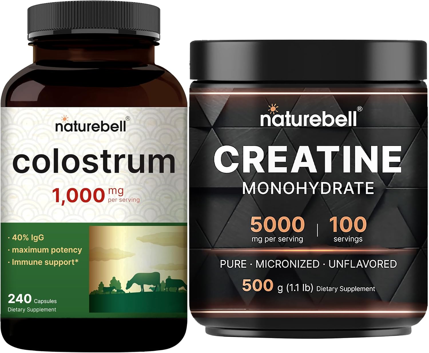 bundle-pack-naturebell-creatine-monohydrate-powder-colostrum-capsules---1000mg-per-serving---high-absorption-micronized-creatine---grass-fed-bovine-colostrum-1