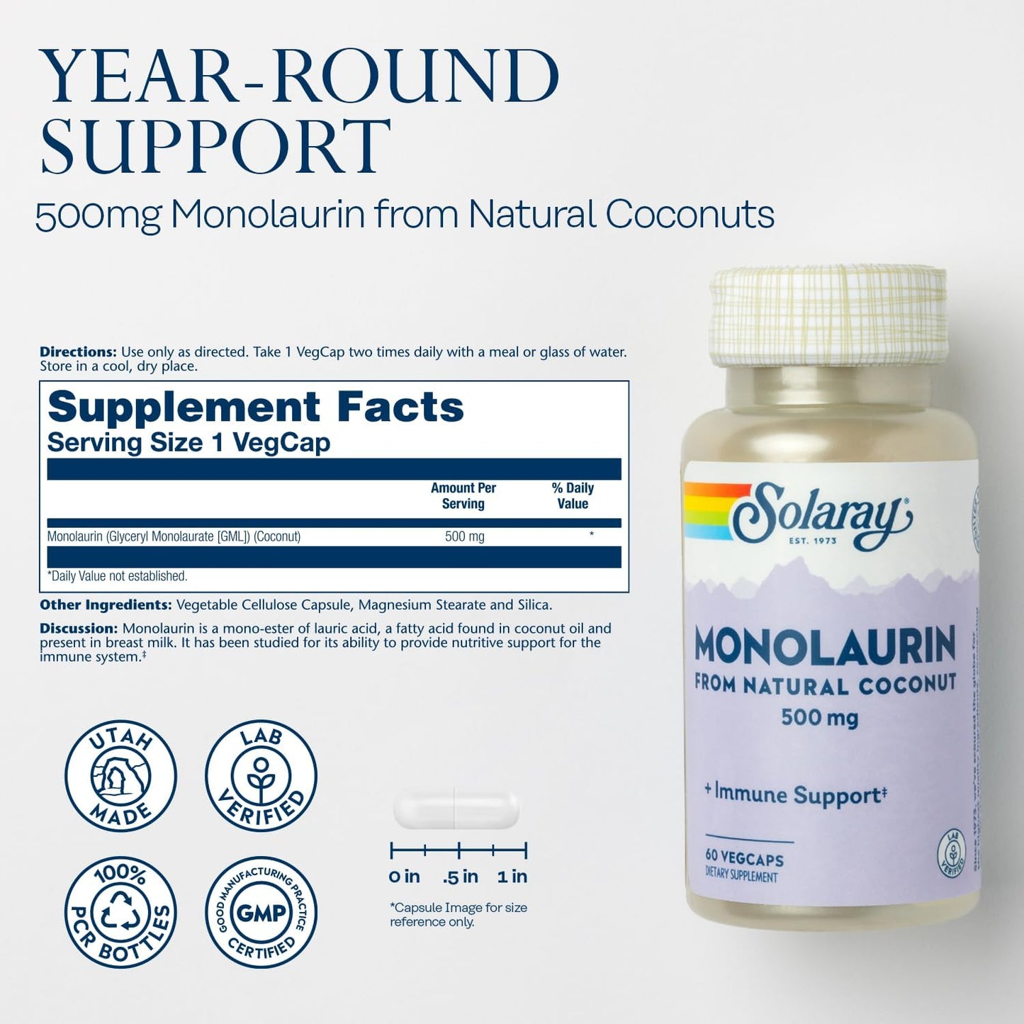 Vitamin C 1000mg and Monolaurin 500mg Wellness Bundle by SOLARAY for Immune Support and Overall Health - Espot.com.au