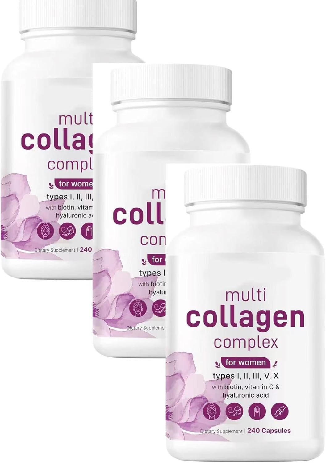 720 Capsules Tousun Multi Collagen Complex for Women - 8-in-1 Blend with Biotin, Vitamin C, and Hyaluronic Acid - Types I, II, III, V, X - Dietary Supplement