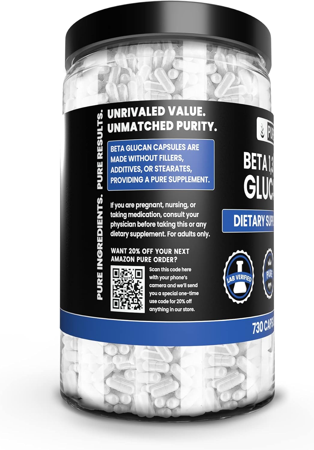 730 Count Beta Glucan 1,3/1,6 Capsules with Pure Original Ingredients - No Magnesium or Rice Fillers