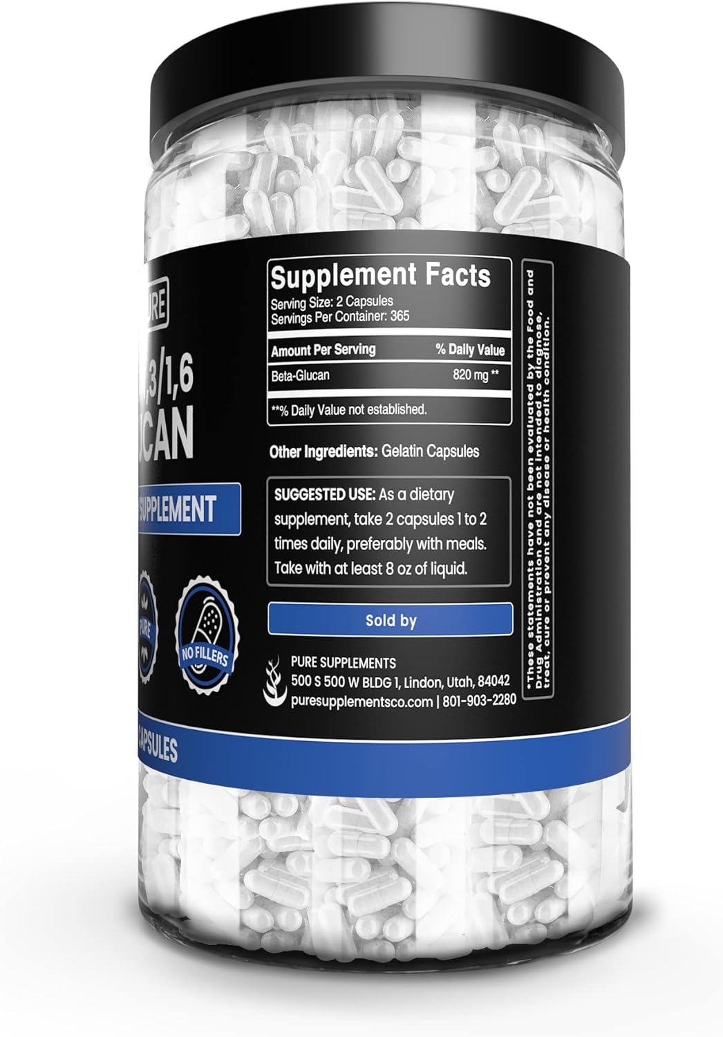 730 Count Beta Glucan 1,3/1,6 Capsules with Pure Original Ingredients - No Magnesium or Rice Fillers