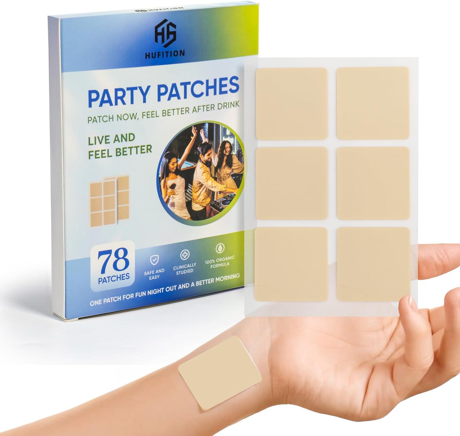 78 HUFITION Party Patches for Motion Sickness, Sleep, and Hangover Relief - Ideal Bachelorette Party Favors for a Balanced Nightlife