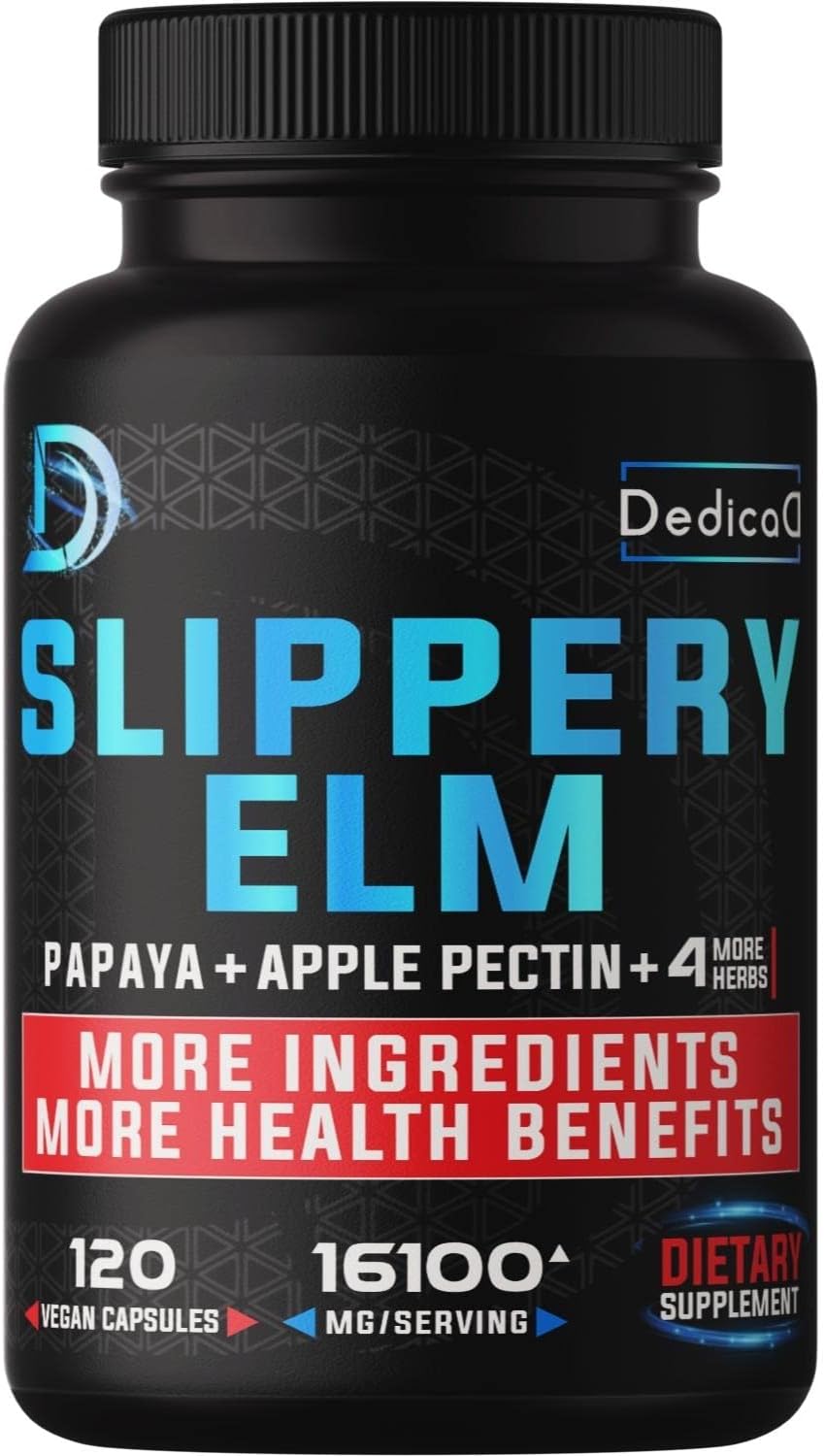 7in1 Slippery Elm Bark Extract 16100 mg - 120 Vegan Capsules - Immune & Body Support Supplement with Papaya, Turmeric, Apple Pectin, Peppermint, Ginger, Black Pepper