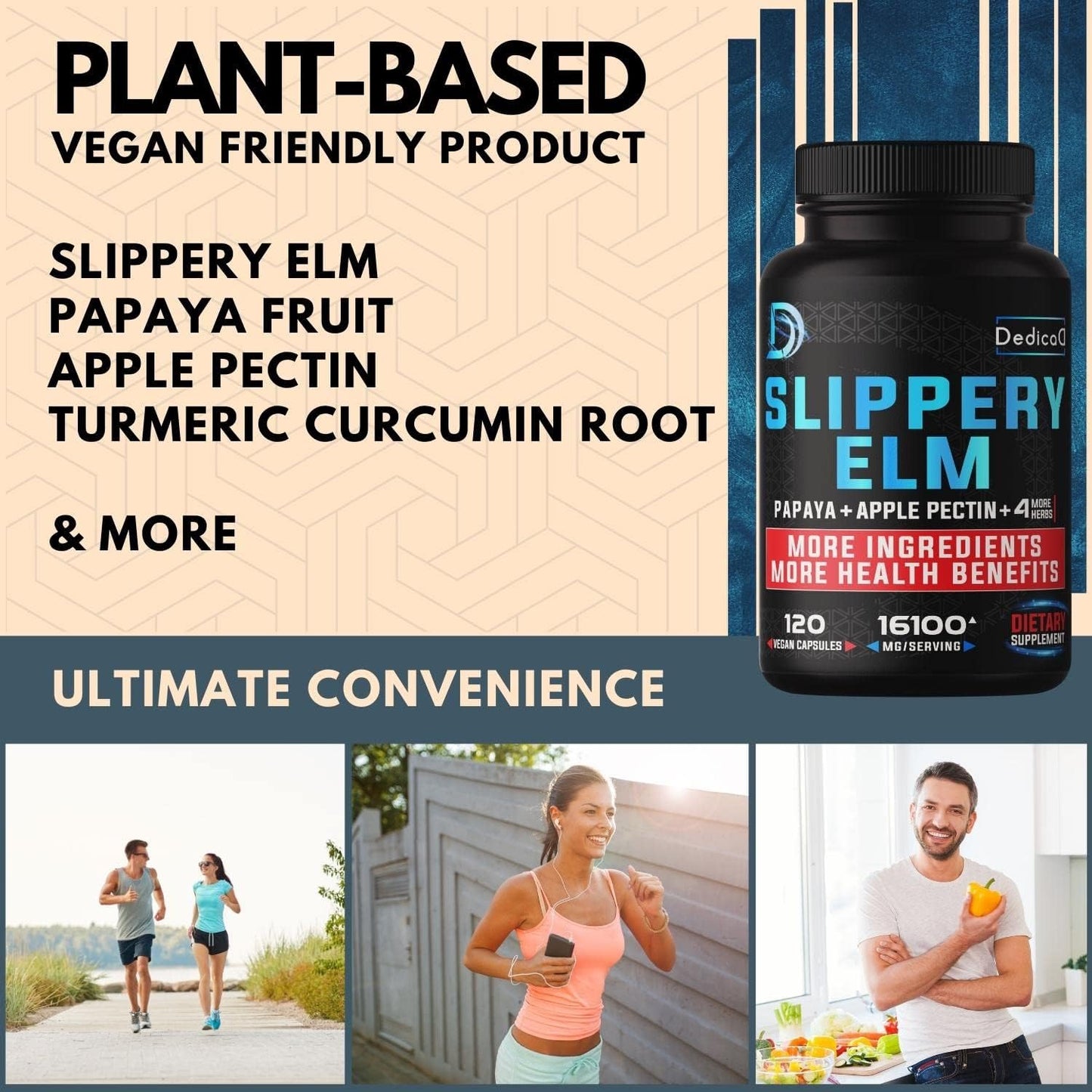 7in1 Slippery Elm Bark Extract 16100 mg - 120 Vegan Capsules - Immune & Body Support Supplement with Papaya, Turmeric, Apple Pectin, Peppermint, Ginger, Black Pepper