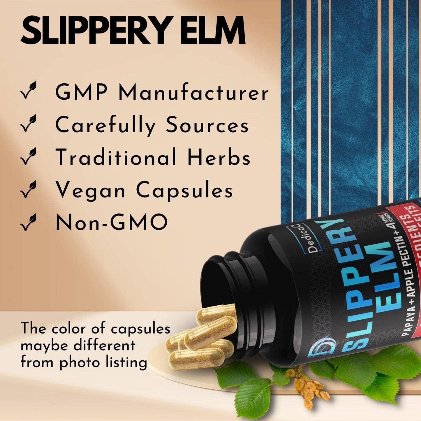 7in1 Slippery Elm Bark Extract 16100 mg - 120 Vegan Capsules - Immune & Body Support Supplement with Papaya, Turmeric, Apple Pectin, Peppermint, Ginger, Black Pepper