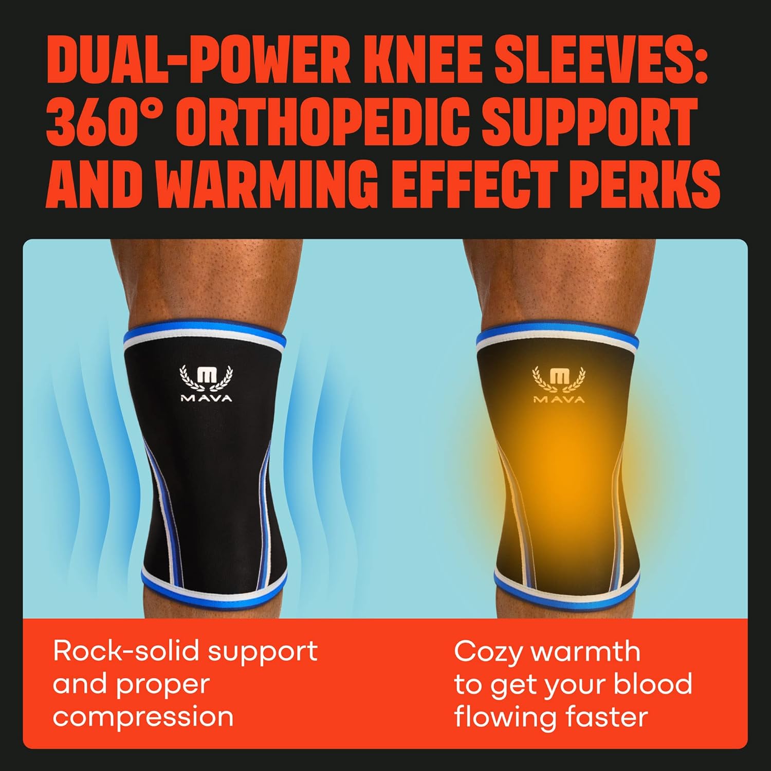 7mm Neoprene Knee Sleeves for Weightlifting, Cross Training, Squats - Men & Women - Mava Sports