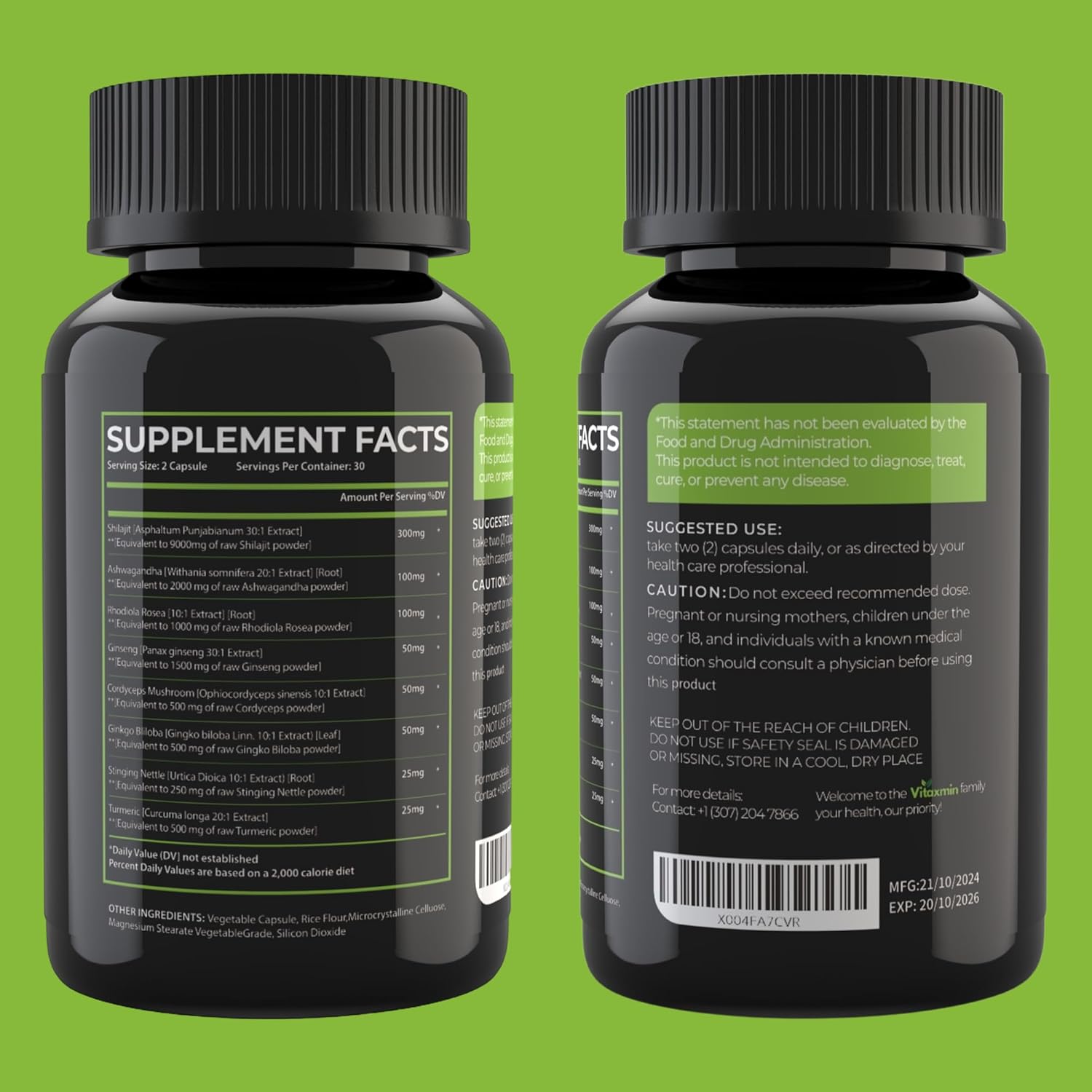 8-in-1 Herbal Multivitamin Capsules with Shilajit and Ashwagandha for Men and Women, Including Rhodiola Rosea, Ginseng, and Nettle