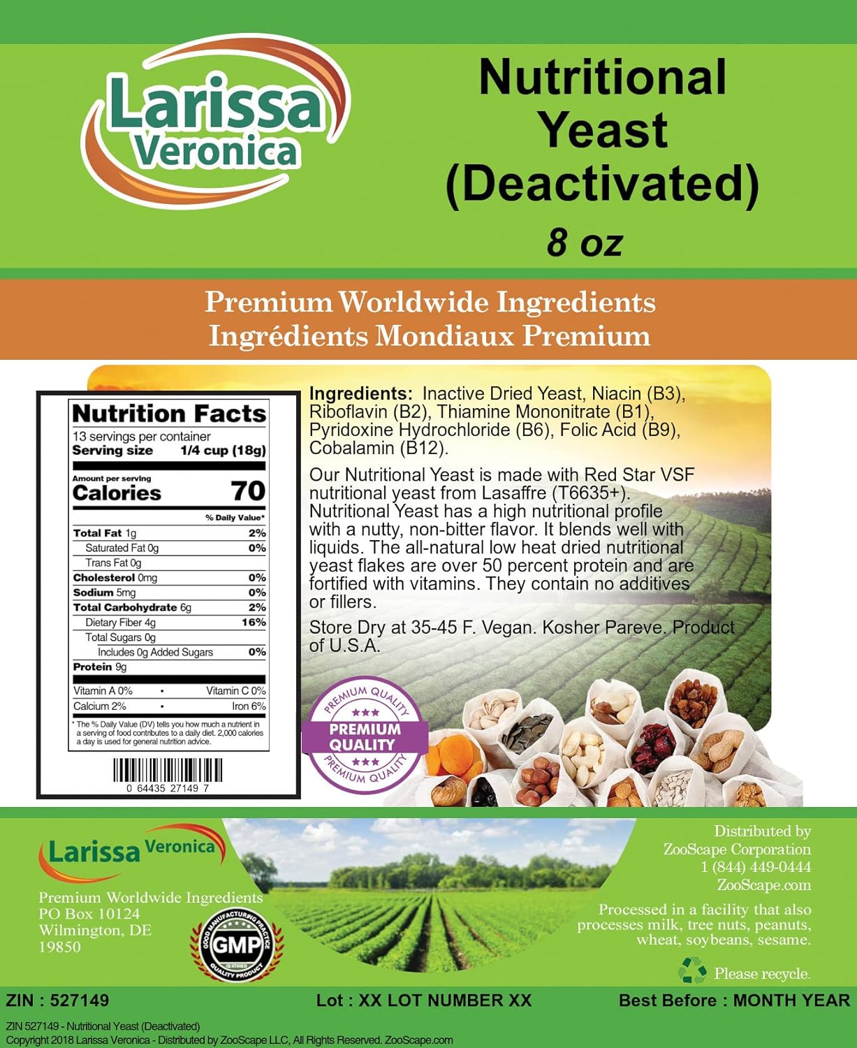 8 oz Larissa Veronica Deactivated Nutritional Yeast - ZIN 527149