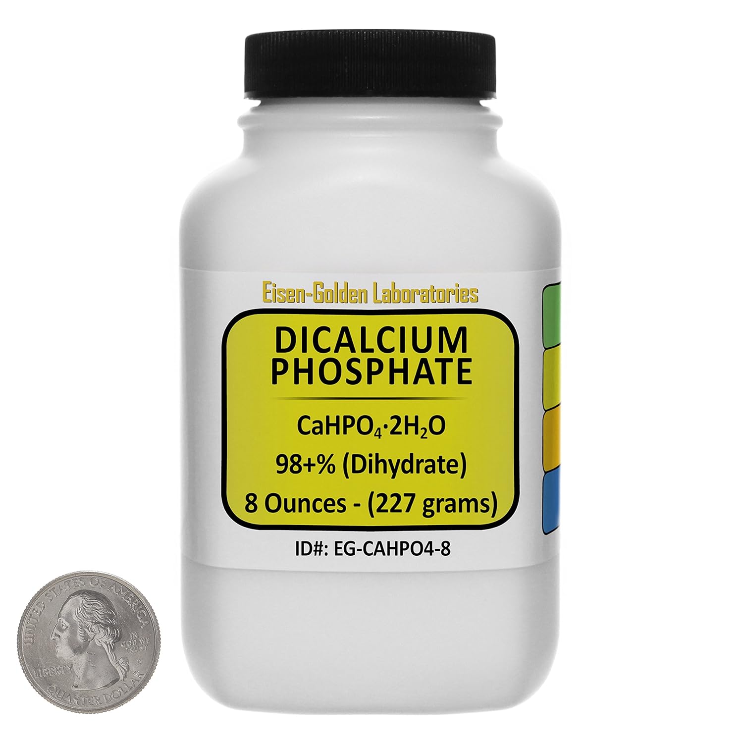 8 Oz USP Grade Dicalcium Phosphate Powder by Eisen-Golden Laboratories [CaHPO4] - 98% Purity, Space-Saver Bottle