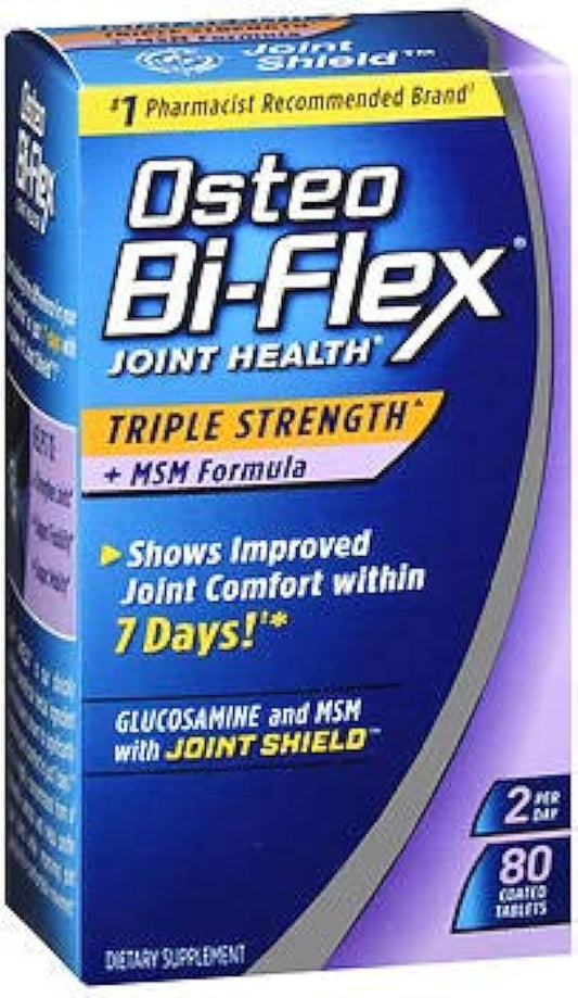 80 Coated Tablets Osteo Bi-Flex Triple Strength Joint Health Supplement with MSM, Joint Shield, and Glucosamine