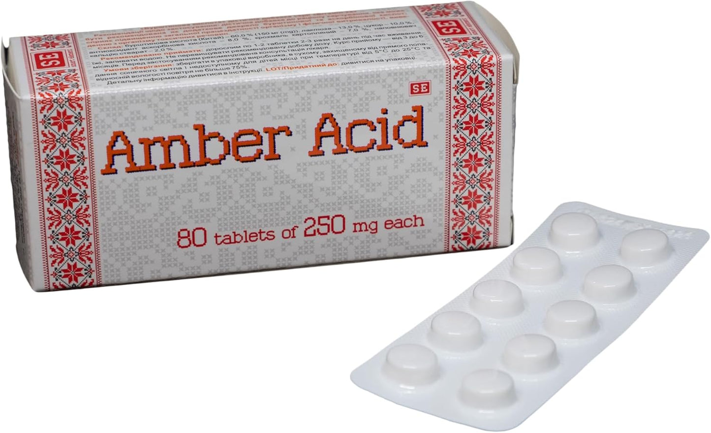 80 tablets of 0.25g Generic Succinic Acid (Amber Acid) with Vitamin C