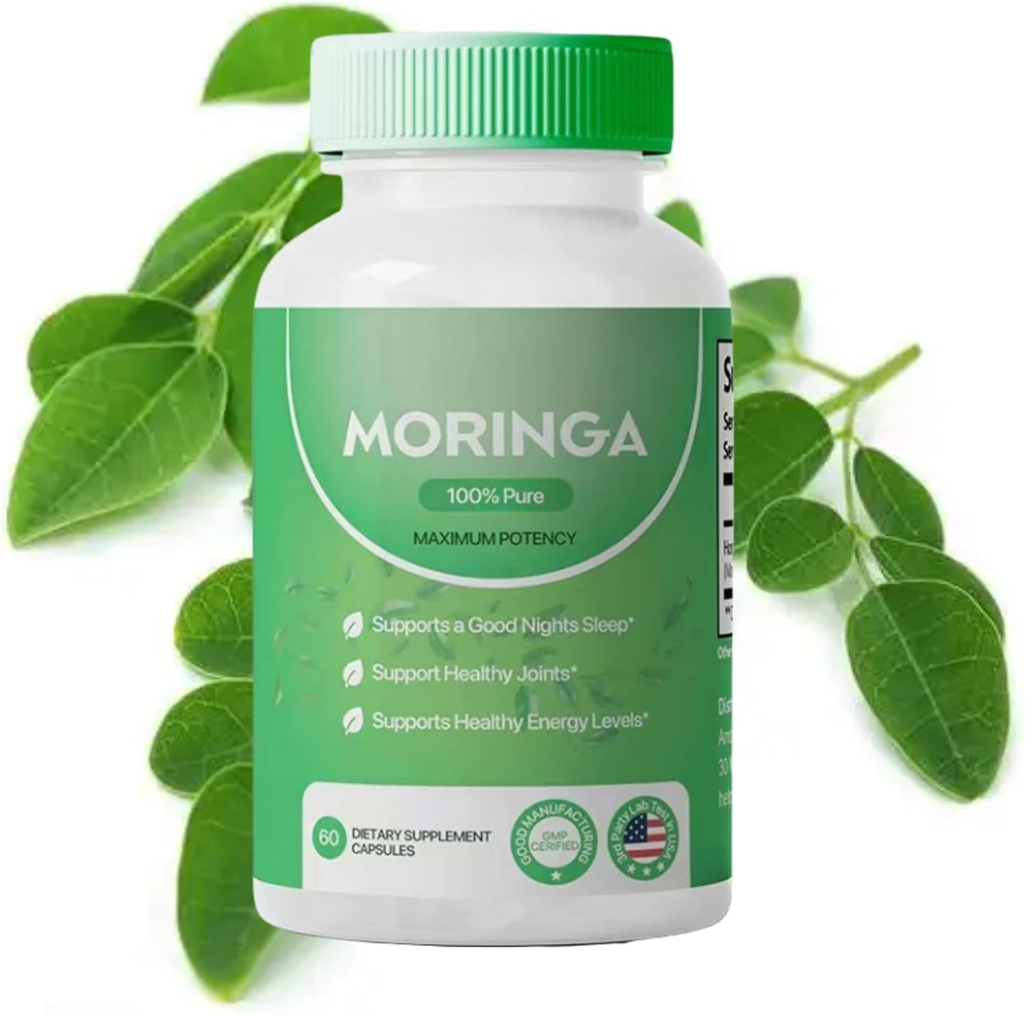 800mg Moringa Powder Capsules - Antioxidant Superfood for Energy, Skin Health & Gut Support - Rich in Vitamins & Amino Acids - Non-GMO, Natural - 60 Capsules