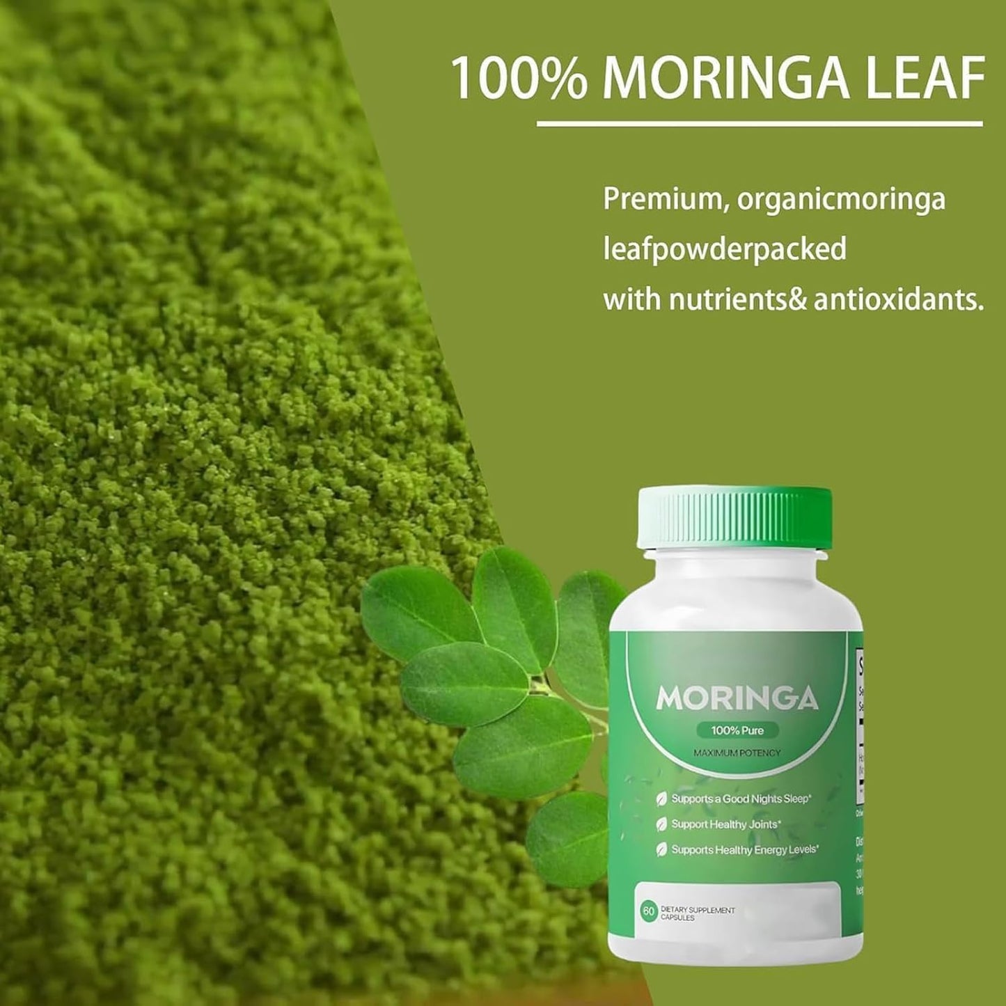 800mg Moringa Powder Capsules - Antioxidant Superfood for Energy, Skin Health & Gut Support - Rich in Vitamins & Amino Acids - Non-GMO, Natural - 60 Capsules
