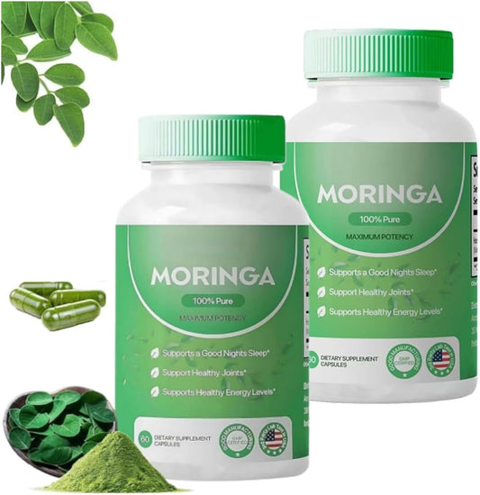 800mg Pure Moringa Powder Capsules with Essential Vitamins and Amino Acids - Nutritional Supplements for Immune Support, Energy, and Gut Health - Non-GMO