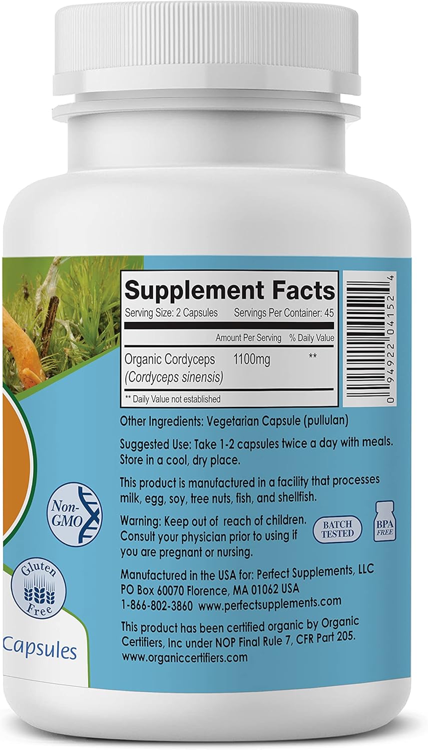 Organic Cordyceps Herbal Supplement - 90 Veg Capsules - Boosts Energy, Endurance, Strength - Adaptogenic Formula by Perfect Supplements - Espot.com.au
