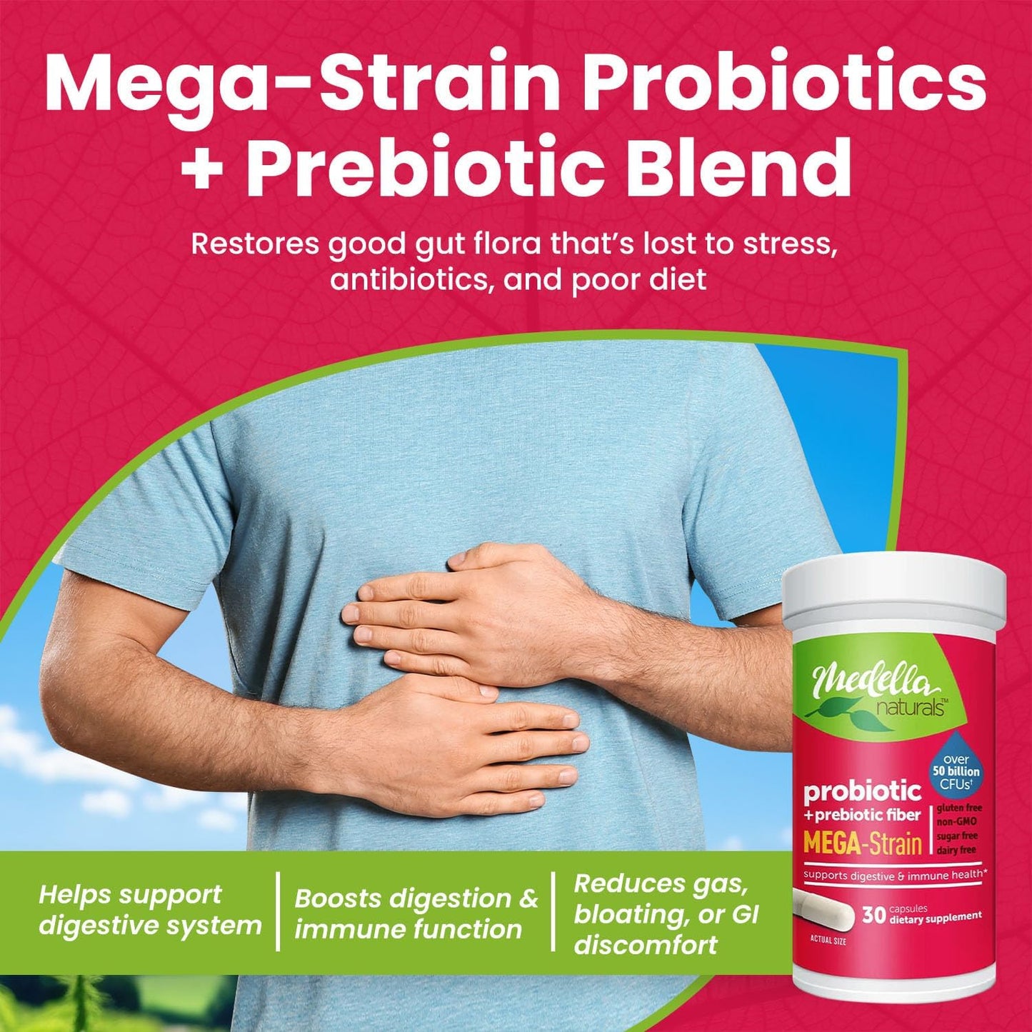 medella-naturals-mega-strain-50-billion-cfu-probiotics-prebiotics---30-caps-for-women-men---promote-digestive-health-and-good-flora---no-refrigeration-needed---lactobacillus-rhamnosus-7