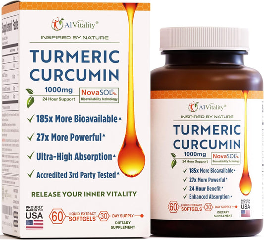 High Potency Turmeric Curcumin Softgels for Joint Support - Advanced NovaSOL Formula with 1000mg - Enhanced Bioavailability - Natural Supplement - Espot.com.au
