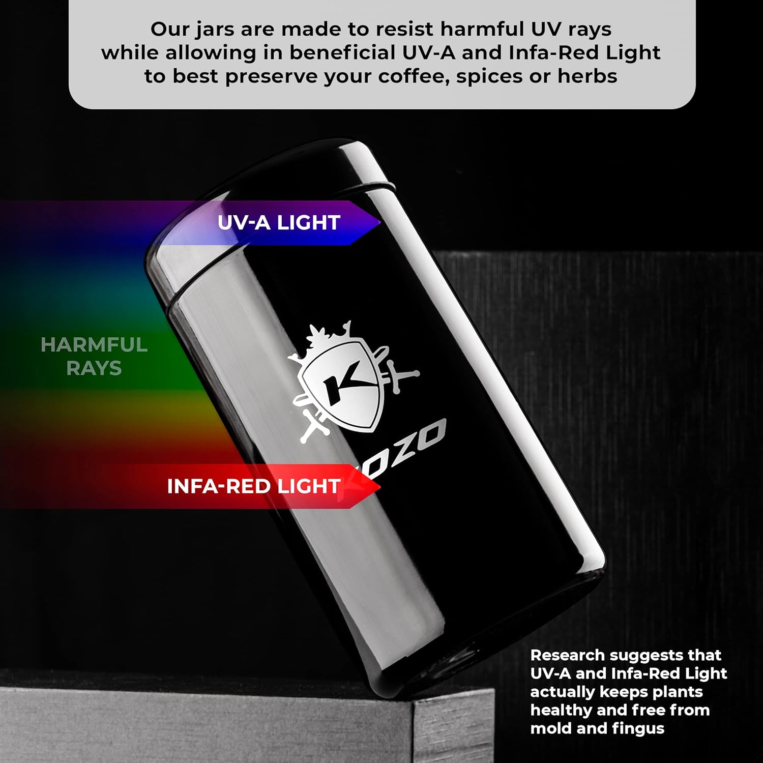 Black Glass Airtight Storage Jar with UV Protection, Humidity Pack - Medium 1 Oz Size (500ml) - Keep Spices and Herbs Fresh - Espot.com.au