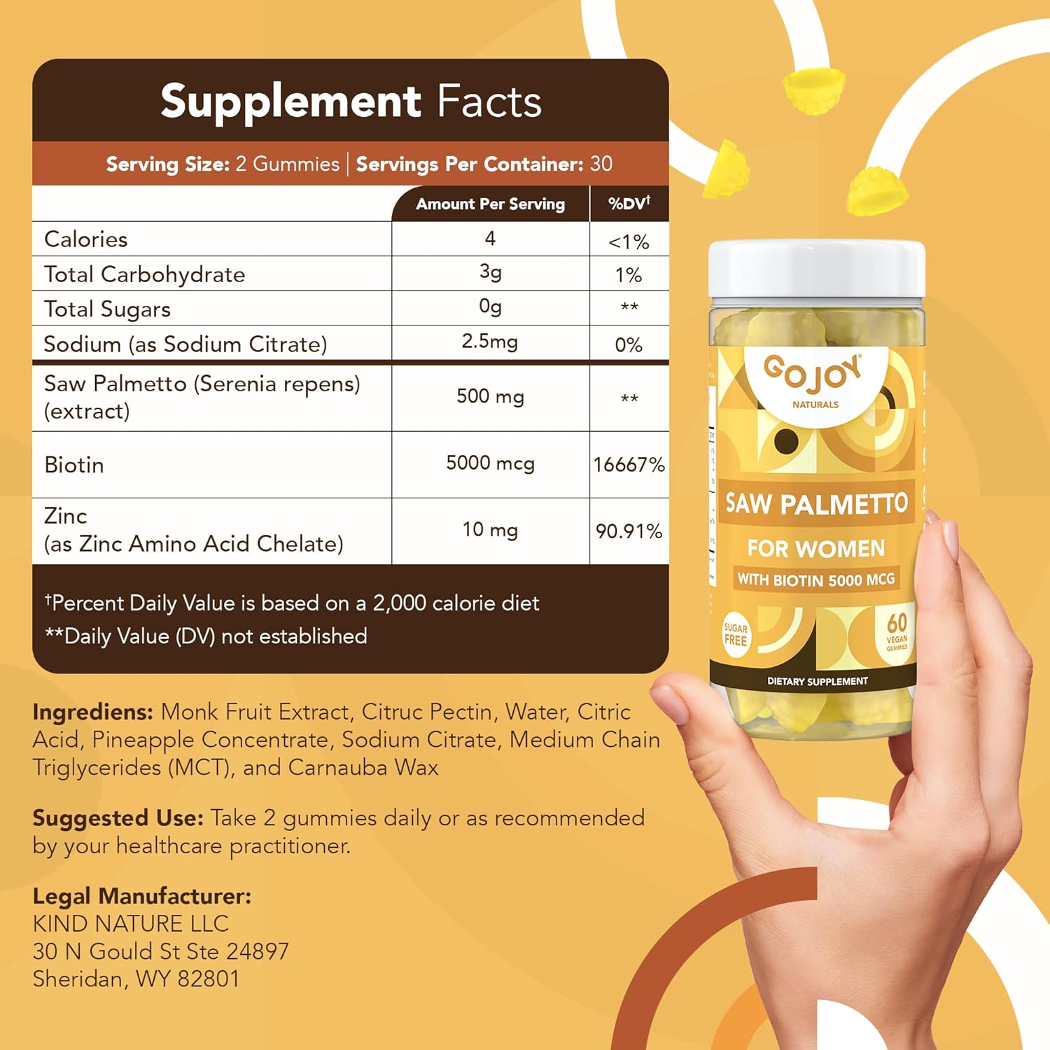 Saw Palmetto Gummies for Women with Biotin & Zinc - Non-GMO, Vegan, 3rd-Party Lab Tested - 30-Day Supply, 60 Chewable Gummies - Espot.com.au