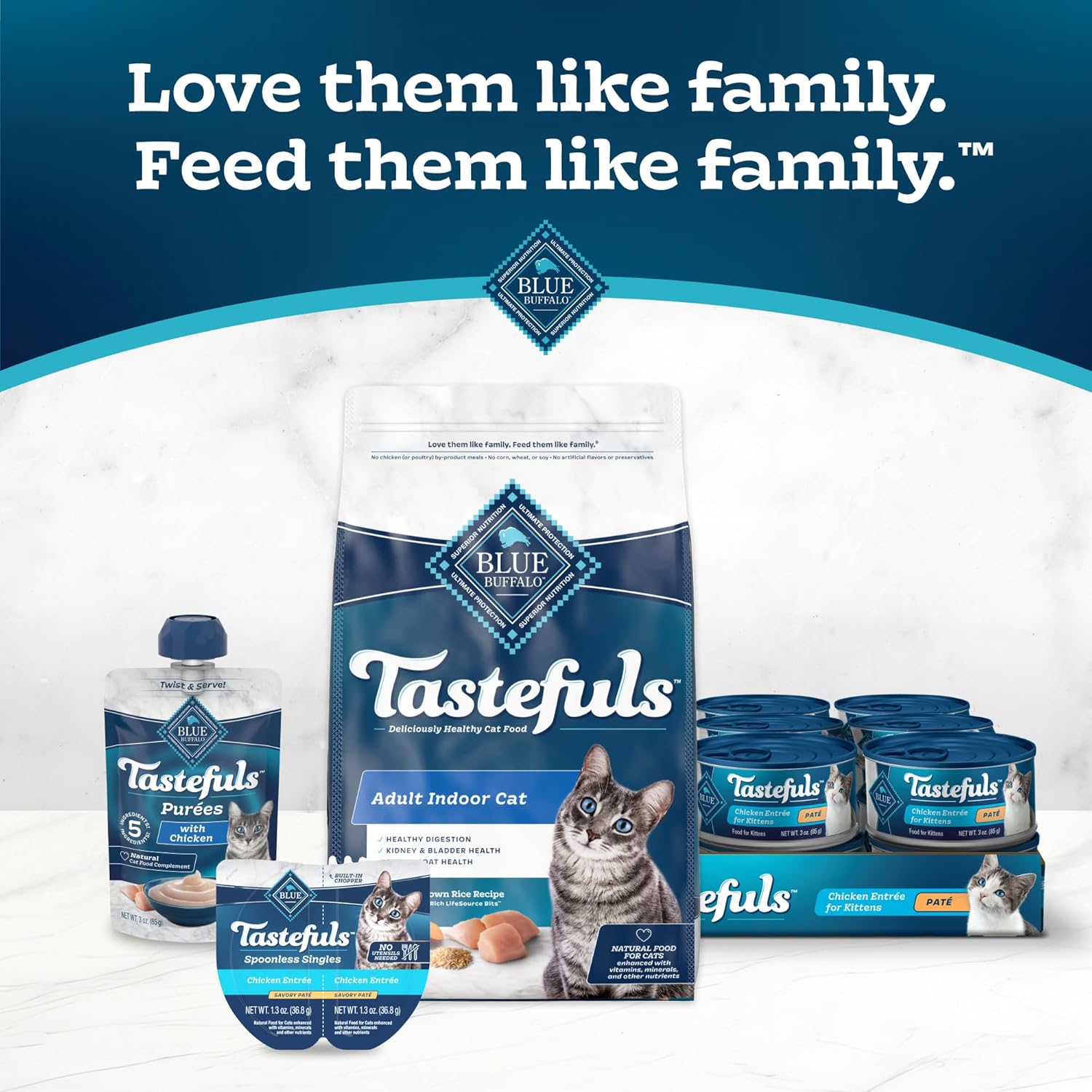 Blue Buffalo Tastefuls Wet Cat Food Variety Pack, Natural Ingredients, Chicken, Turkey, Ocean Fish, Tuna, 5.5-oz Cans (24 Count) - Espot.com.au