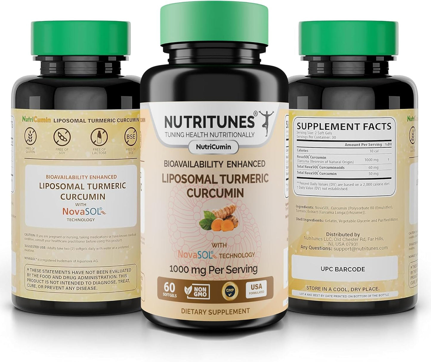 Nutritunes NutriCumin 1000mg Liposomal Turmeric Curcumin Softgels with NovaSOL Technology for Maximum Absorption - Made in USA with Premium Ingredients - Espot.com.au