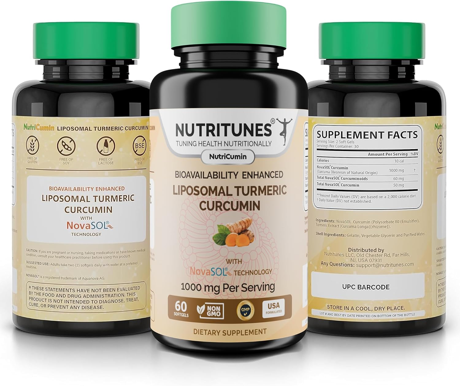 Nutritunes NutriCumin 1000mg Liposomal Turmeric Curcumin Softgels with NovaSOL Technology for Maximum Absorption - Made in USA with Premium Ingredients - Espot.com.au