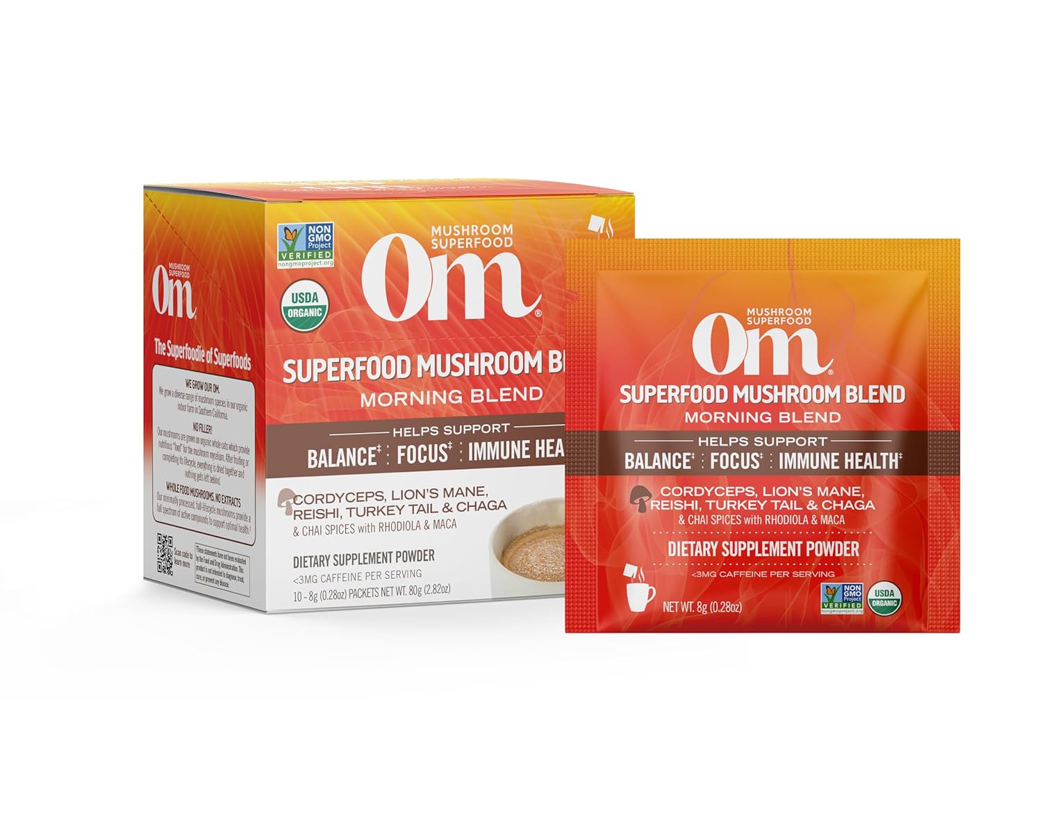 om-mushroom-superfood-morning-energy-blend-mushroom-powder-drink-single-serve-packets---10-count-coffee-alternative-with-cordyceps-vitamin-d2-agaricus-bisporus-lions-mane-rhodiola-turkey-tail-natural-energy-boost-1