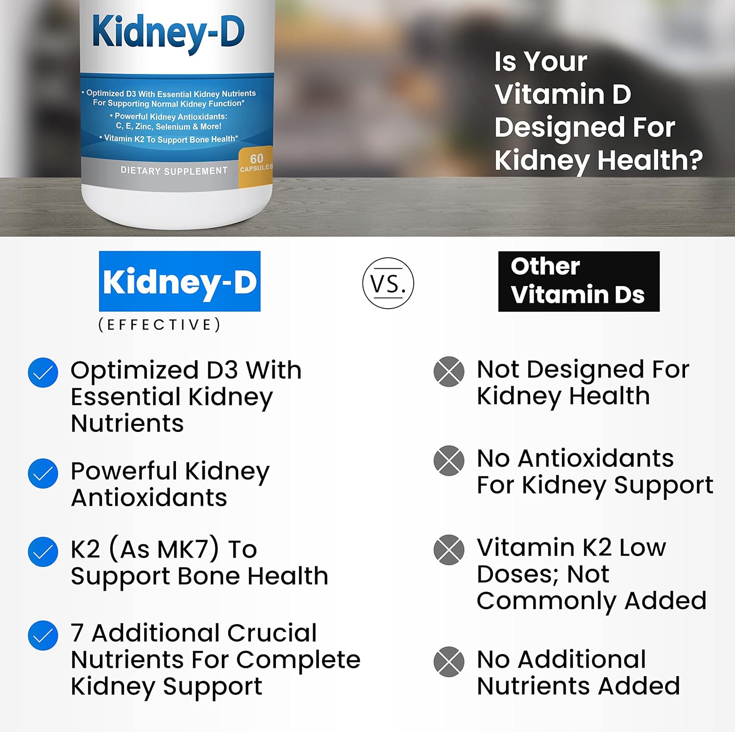 Kidney Restore Kidney-D Supplement with Vitamin D3 for Optimal Kidney Support and Health - Espot.com.au