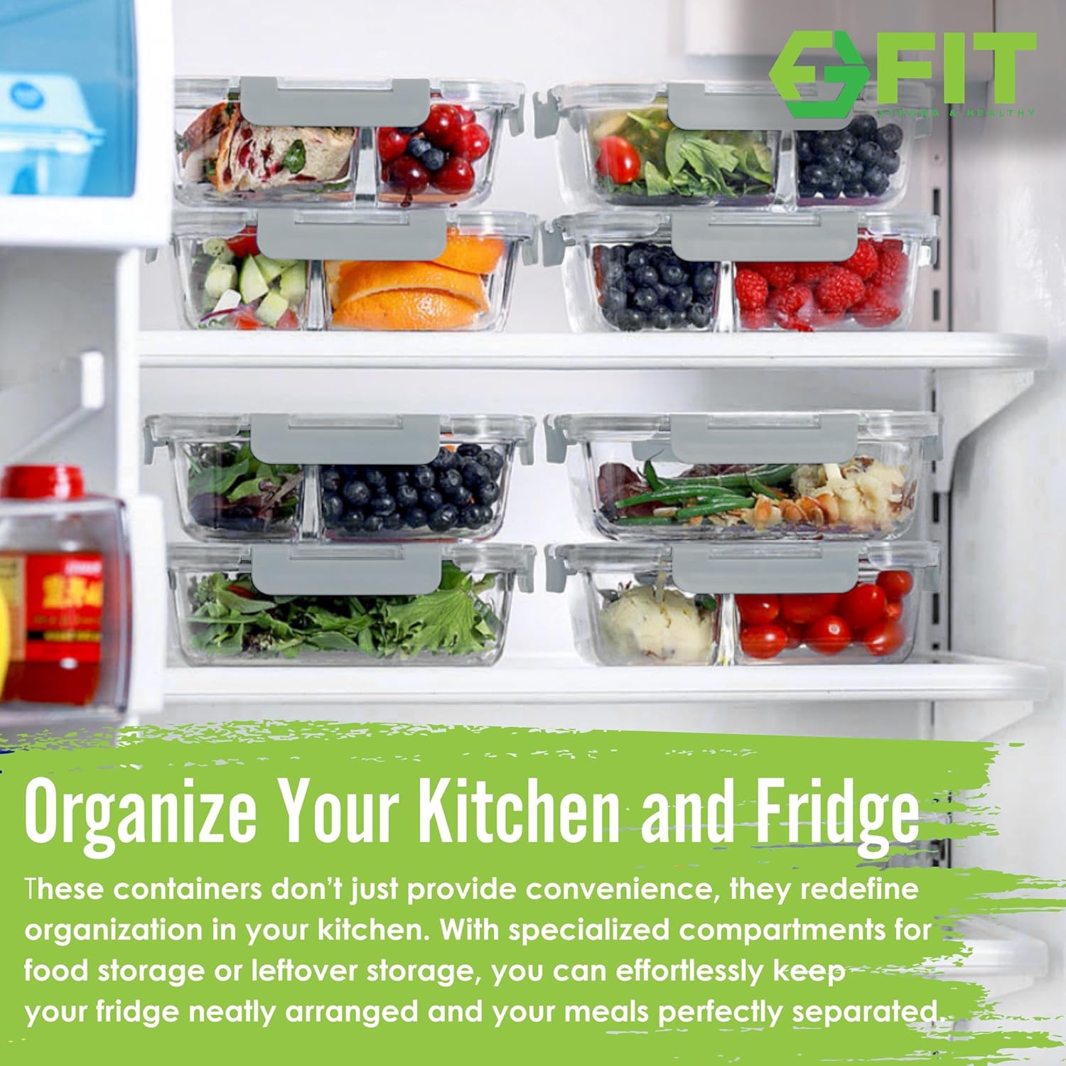 fit-strong-healthy-glass-meal-prep-containers-with-1-2-and-3-compartments---portion-control-lunch-container-set-for-food-storage---airtight-lids-oven-freezer-safe---leak-proof-bento-box---35-oz---gray---3-pack-3