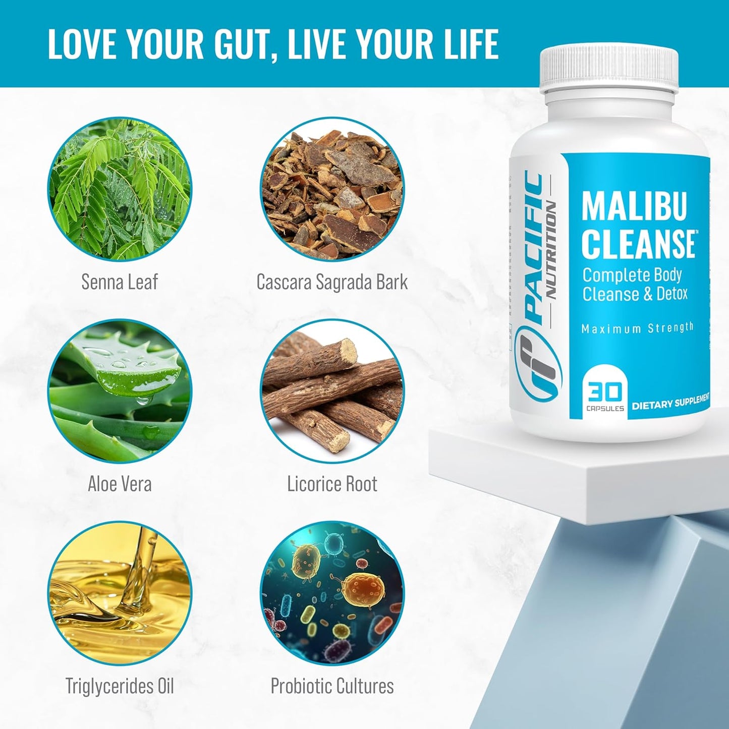 Malibu Cleanse Complete Body & Intestinal Cleanse - Natural Detox with Senna Leaf, Cascara Sagrada Bark & Aloe Vera - 30 Capsules for Men & Women's Health - Espot.com.au
