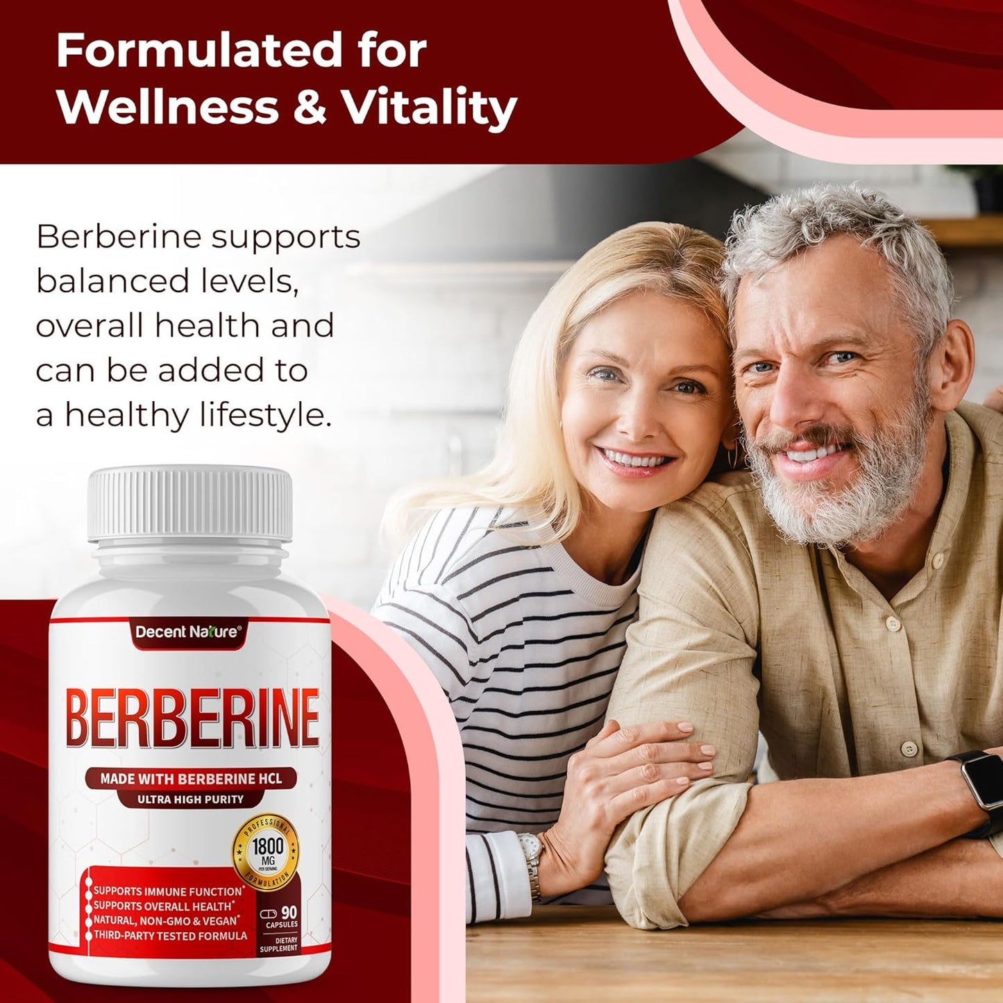 High Potency Berberine HCl Supplement - 1800mg Berberine Plus for Immune Support - 97% Purity, Non-GMO, Vegan - 90 Capsules for Men and Women - Espot.com.au