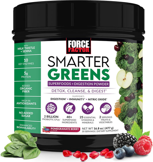 force-factor-smarter-greens-superfoods-powder---digestion-gut-health-support-with-probiotics-prebiotics-digestive-enzymes-adaptogens---pomegranate-berry---30-servings-1