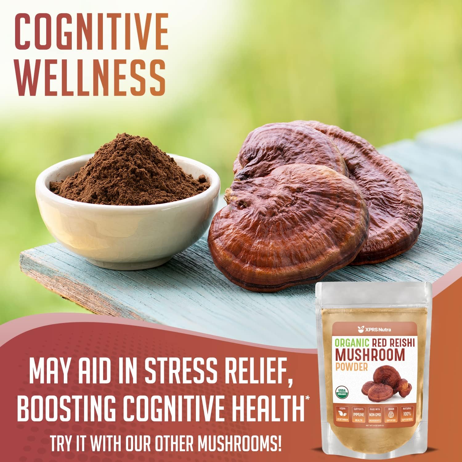 Premium Organic Red Reishi Mushroom Powder for Cognition and Energy - Vegan Longevity Support (16 oz) by XPRS Nutra - Espot.com.au