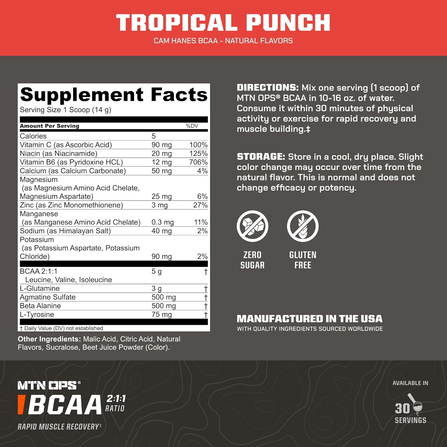 mtn-ops-bcaa-powder-30-serving-tub-tropical-punch-flavor---cameron-hanes-keep-hammering-series---amino-acids-supplement-for-muscle-recovery-repair-2