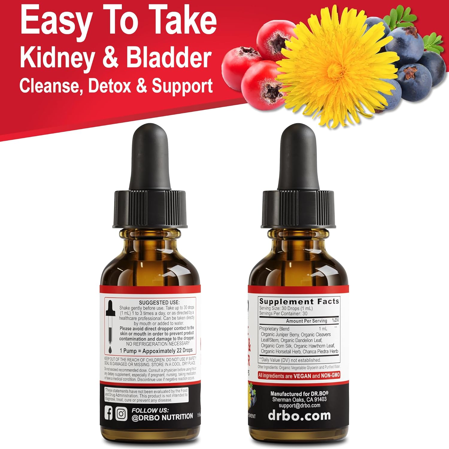 Organic Kidney Support Supplement for Bladder Health - Renal Cleanse Drops with Juniper Berry, Cleavers, Dandelion - Detox & Flush Urinary Tract - Herbal 1oz - Espot.com.au