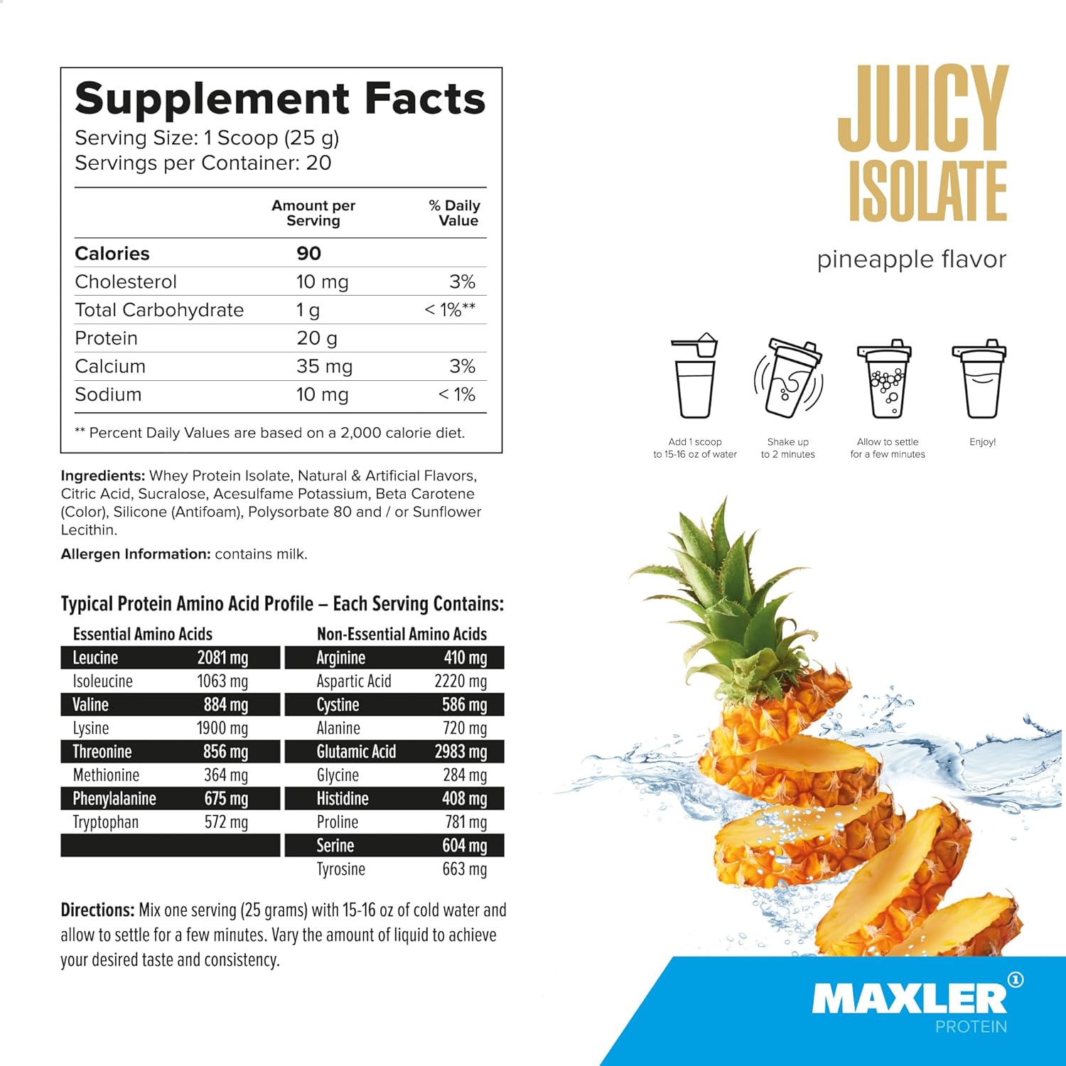 maxler-pineapple-clear-whey-isolate-protein-powder---low-lactose-fat-free-sugar-free-muscle-recovery-drink---90-protein---pre-post-workout---11lb-5