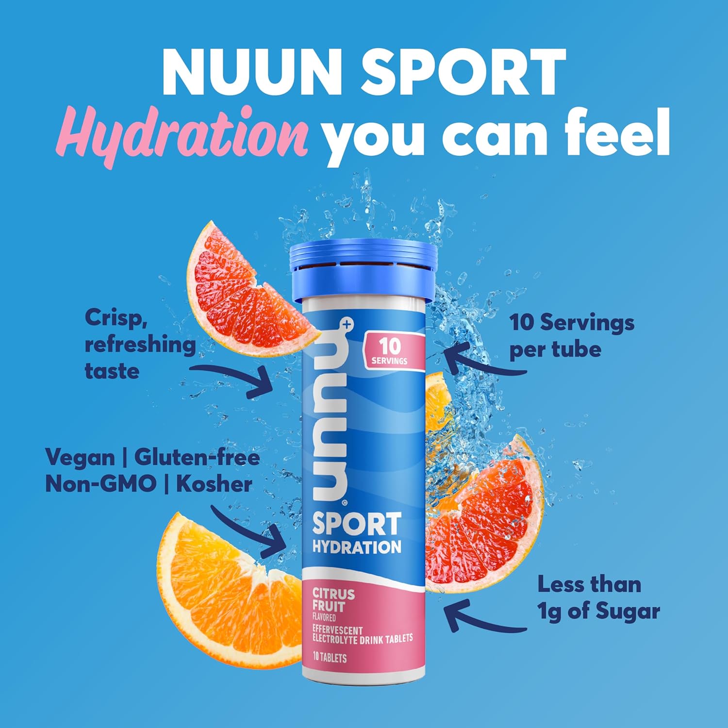 Nuun Sport Electrolyte Tablets - Citrus Fruit Flavor, Dissolvable in Water, 5 Essential Electrolytes, Vegan & Non-GMO, 40 Servings - Espot.com.au