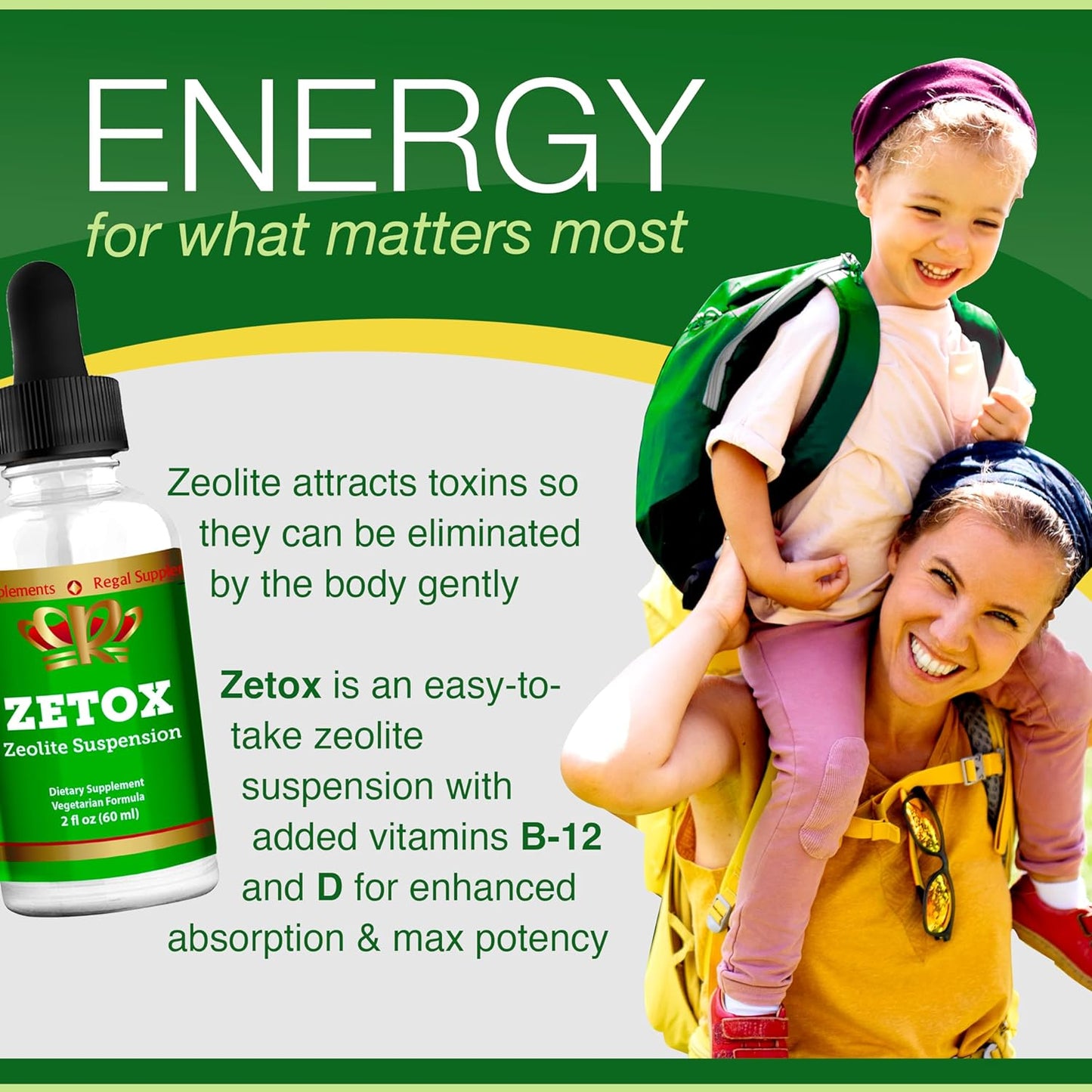 Premium Liquid Zeolite Detox Drops with Vitamin B12 & D3 - Gentle Daily Cleansing for Kids and Adults - Boost Energy and Focus - 60 Servings - Espot.com.au