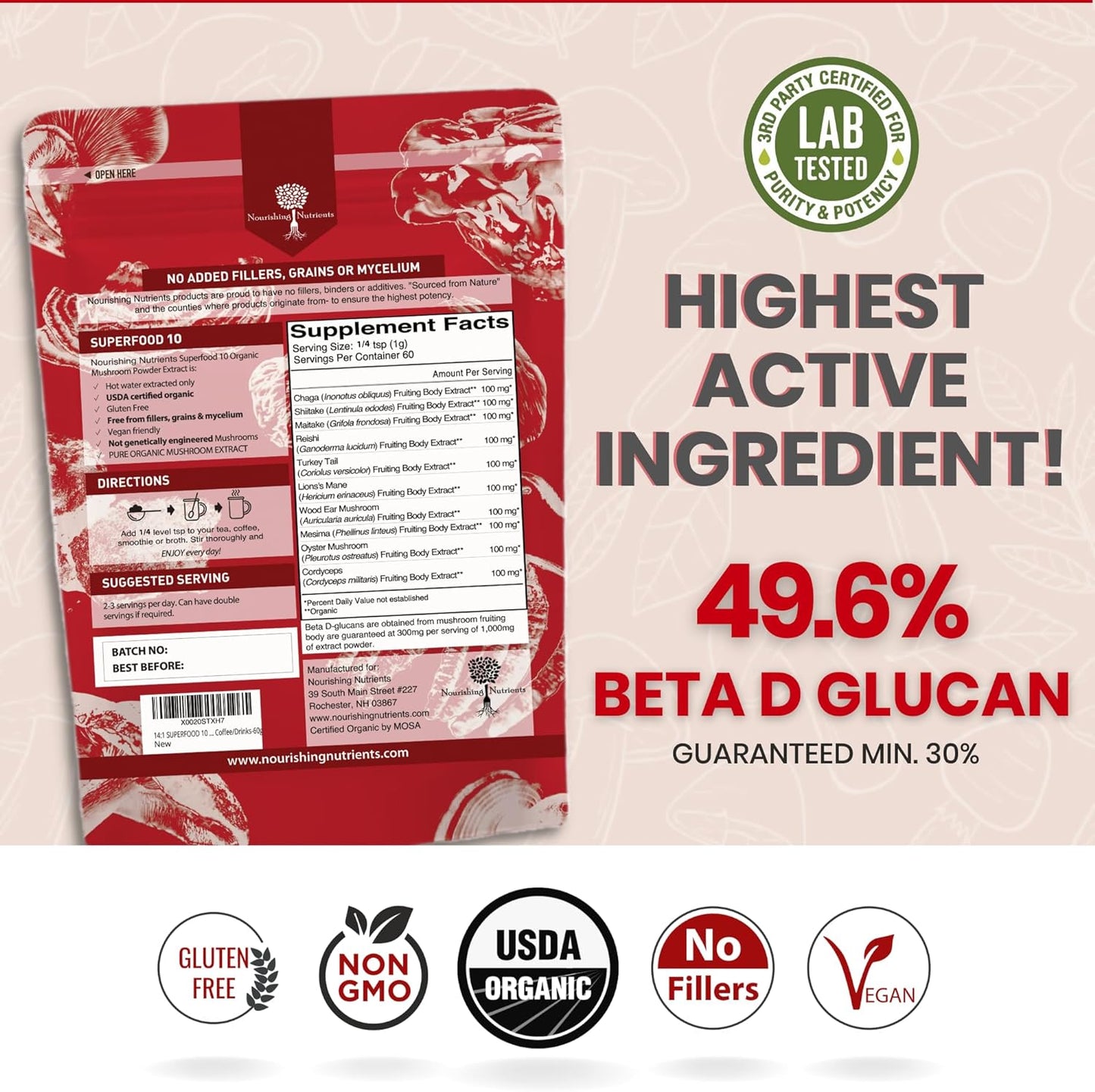 organic-mushroom-powder-extract-superfood-blend---immunity-booster-supplement-with-reishi-chaga-cordyceps-and-more---100-pure-usda-certified---14x-stronger---add-to-coffeetea---60g-3