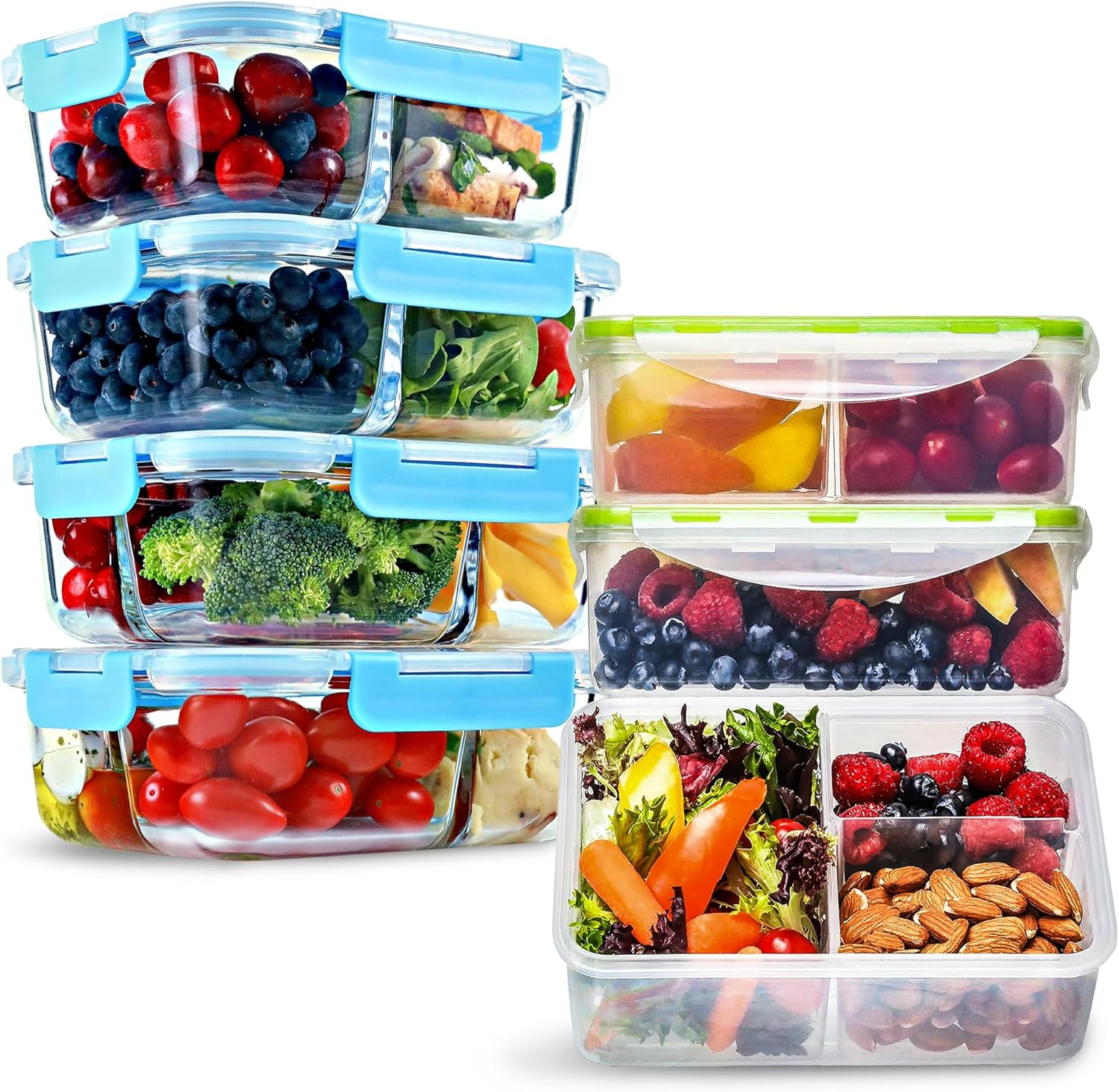 bundle-of-7-glass-meal-prep-containers-with-compartments---microwave-freezer-dishwasher-safe---fit-strong-healthy-bento-box-kit-1