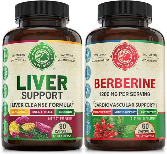 Liver Cleanse Detox Repair Formula & Premium Berberine Bundle - Supports Liver & Cardiovascular Health, Energy Boost, Metabolic Function - USA Made - Espot.com.au