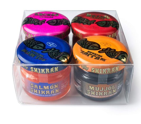premium-shikran-eurocaviar-sampler-pack---4-varieties-of-caviar-pearls-088-oz-each-including-mullet-roe-black-red-smoked-salmon-and-anchovies---high-quality-caviar-alternative-1